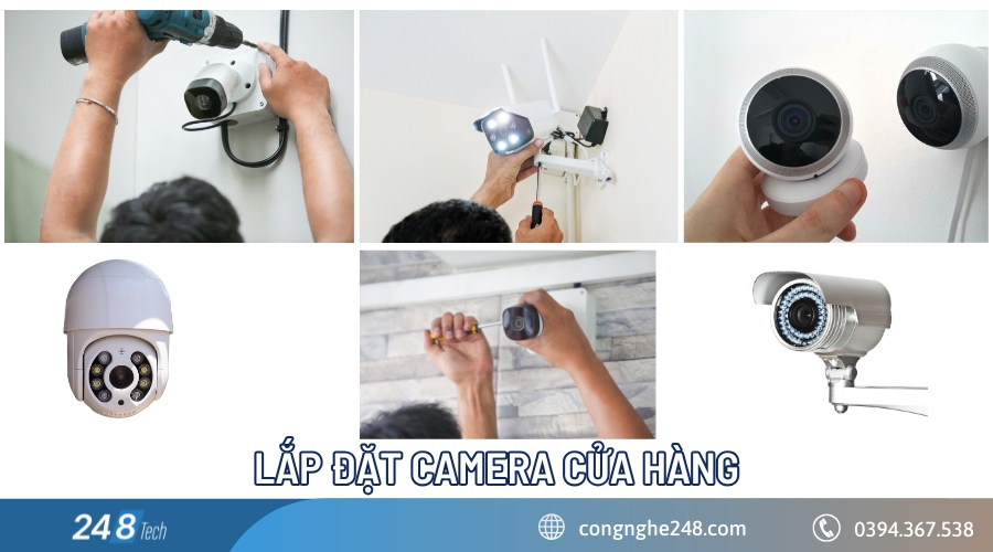 Tiến hành lắp đặt camera lên tường