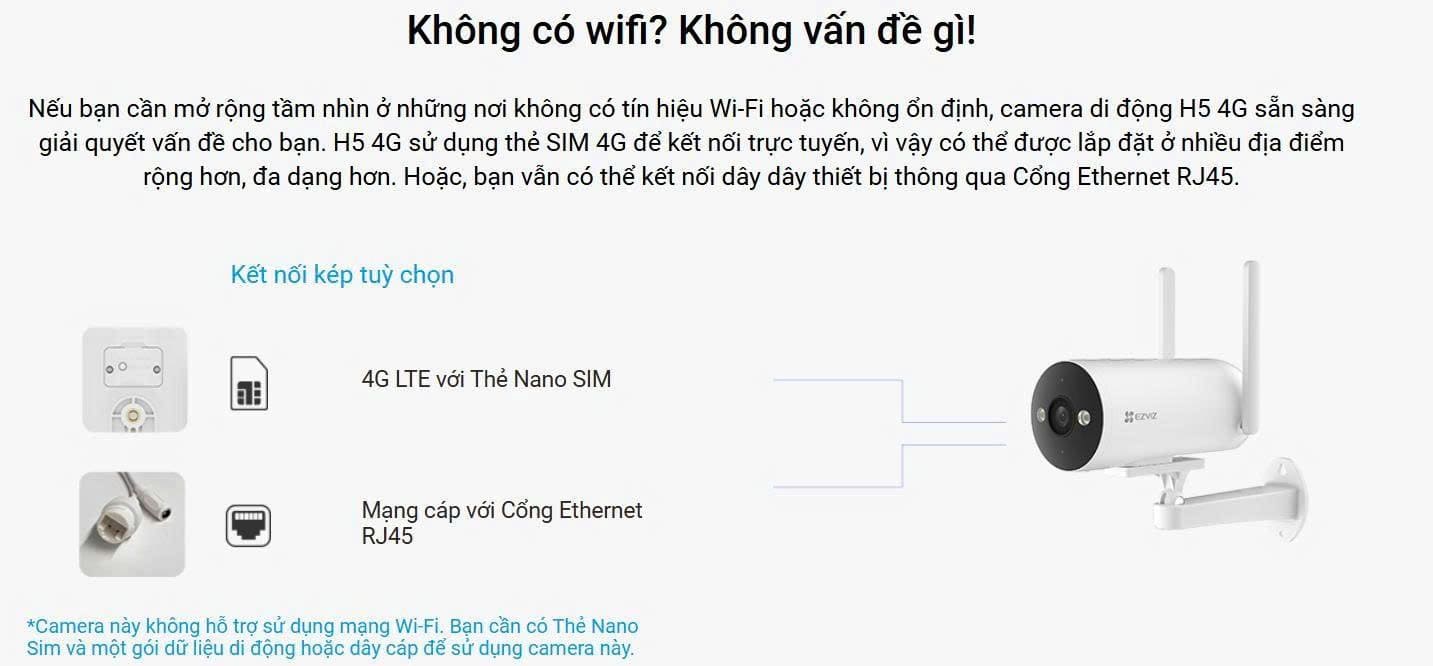Camera 4G Ngoài Trời Không Dây EZVIZ H5 2K 2 Camera 4G ngoài trời không dây EZVIZ H5 2K