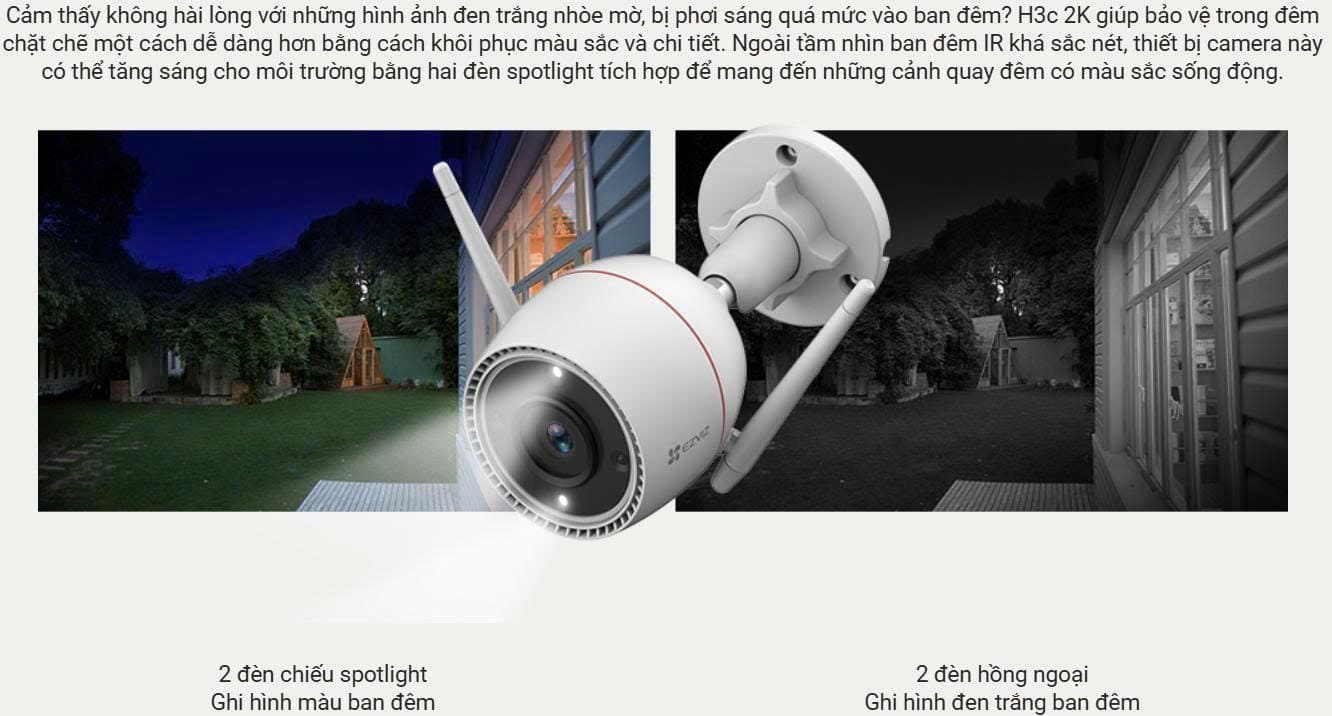 Camera WiFi ngoài trời 3MP EZVIZ H3C 2K
