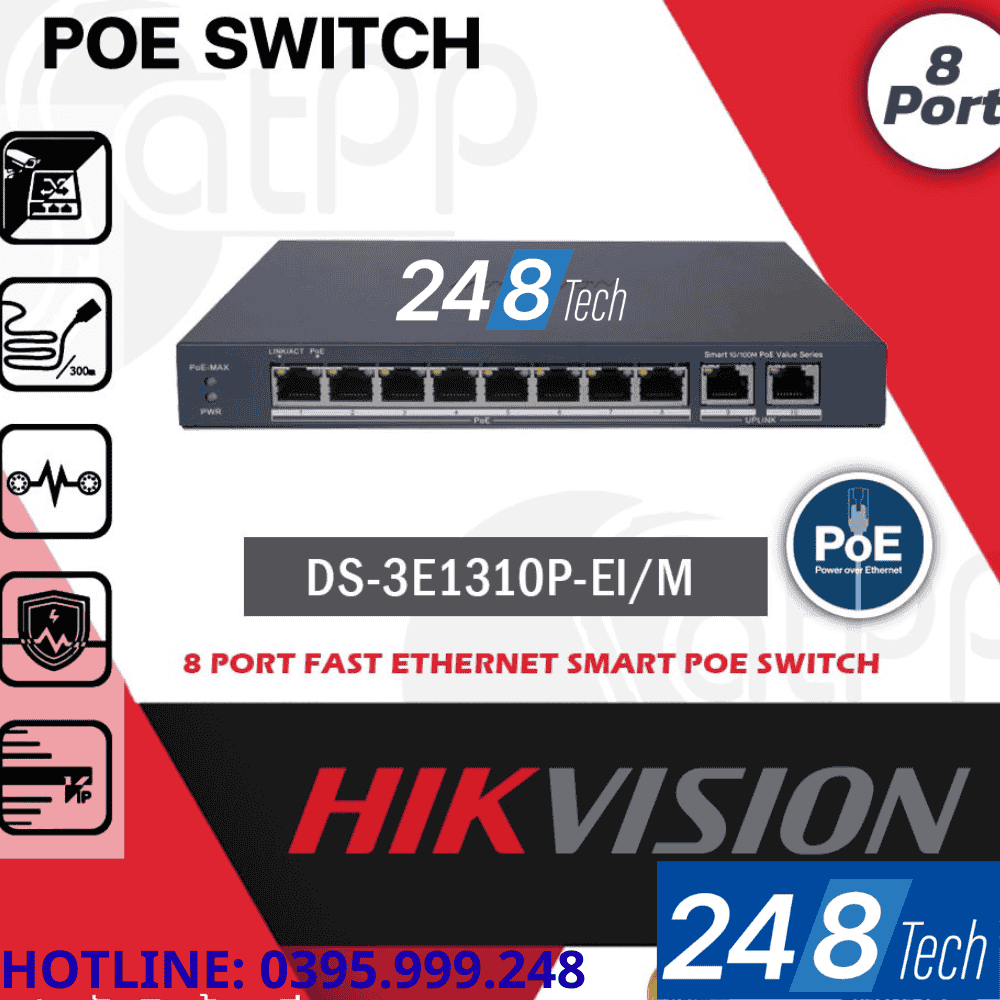 Switch 8 cổng Hikvision DS-3E1310P-EIM