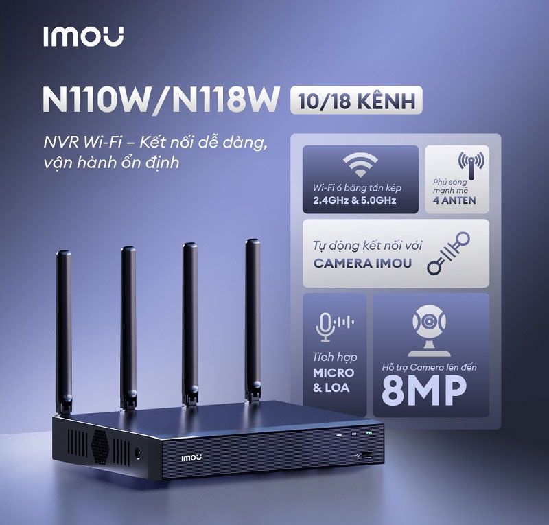 Đầu ghi Wifi 18 kênh IMOU NVR-N118W-8A0E 2 Đầu ghi Wifi 18 kênh IMOU NVR-N118W-8A0E