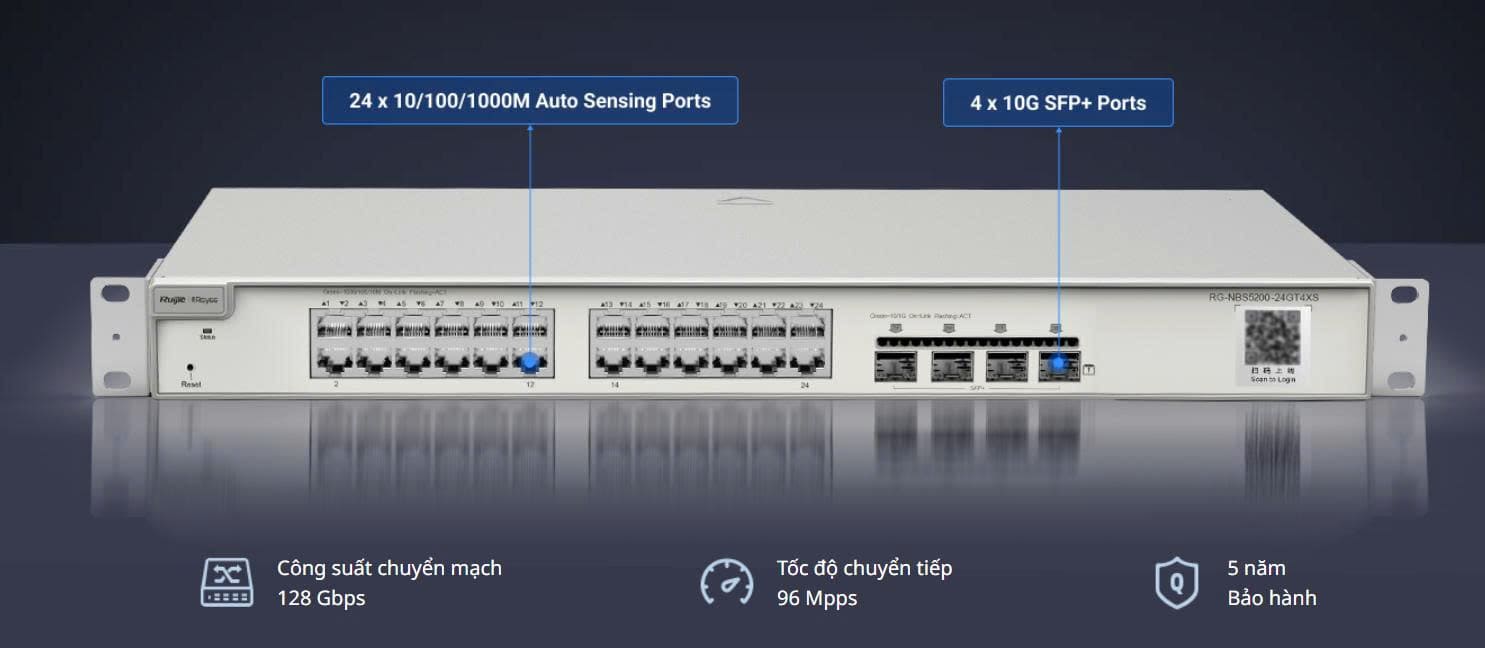 Switch 24 Cổng REYEE RG-NBS5200-24GT4XS 1 Switch 24 Cổng REYEE RG-NBS5200-24GT4XS