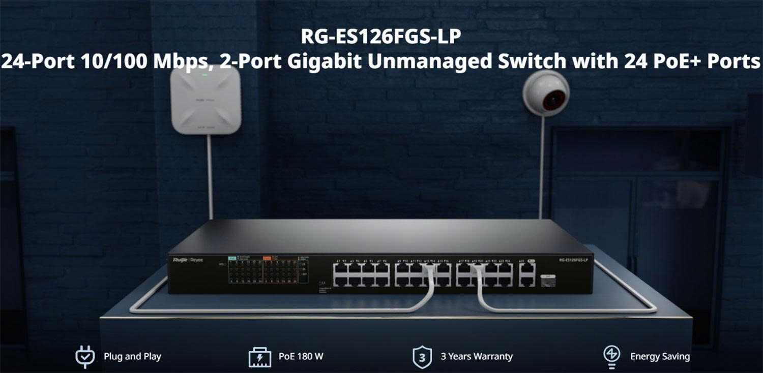 Switch 24 cổng PoE REEYE RG-ES126FGS-LP