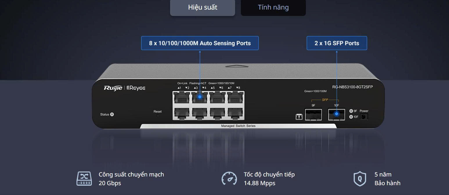 Switch 8 Cổng REYEE RG-NBS3100-8GT2SFP 2 Switch 8 Cổng REYEE RG-NBS3100-8GT2SFP